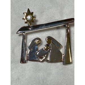 Nativity Scene Brooch Pin With Crystal Star by T.C.